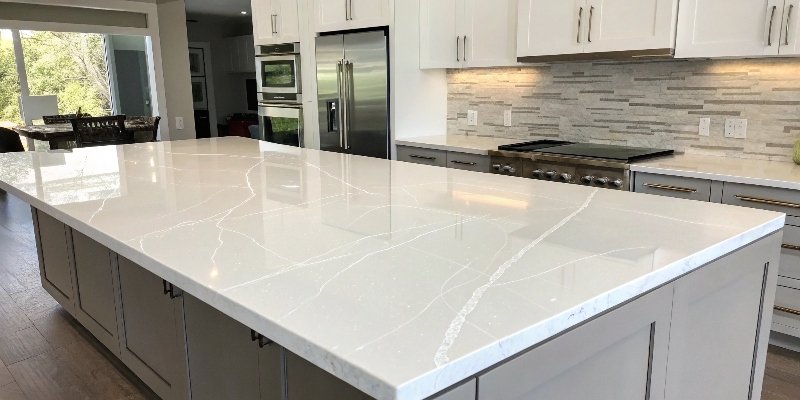 A huge quartz slab for kitchen island