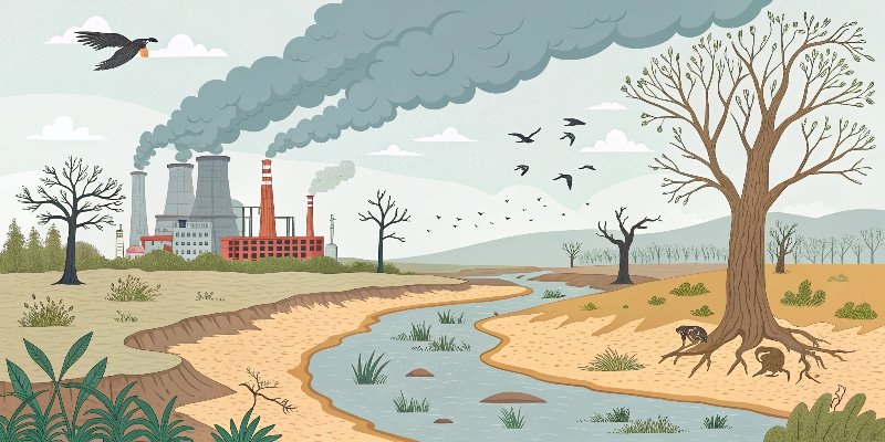 An illustration showing the environmental impacts of production