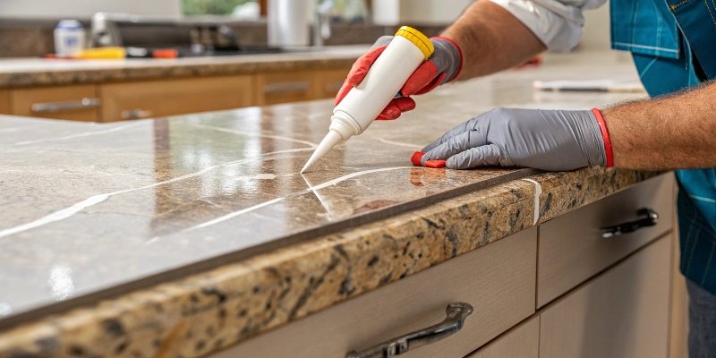 Color-matching adhesive for a quartz countertop seam