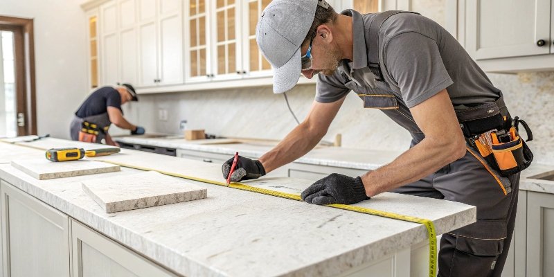 A beautiful, almost seamless quartz countertop installation