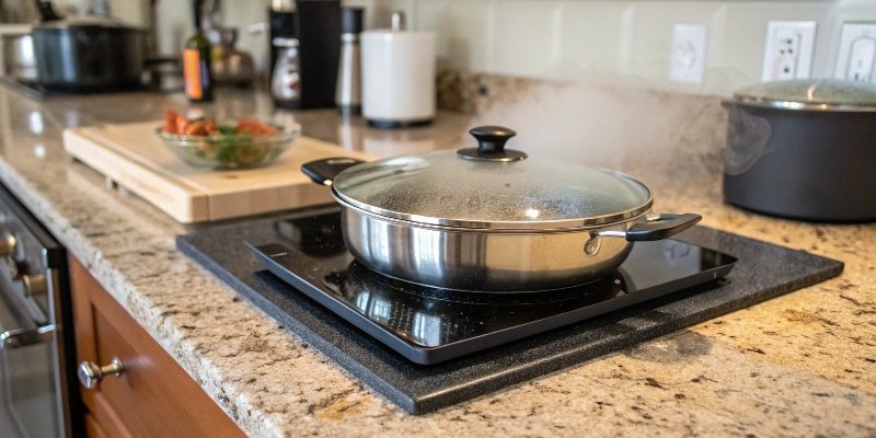 Using a trivet to place a hot pot on a quartz countertop