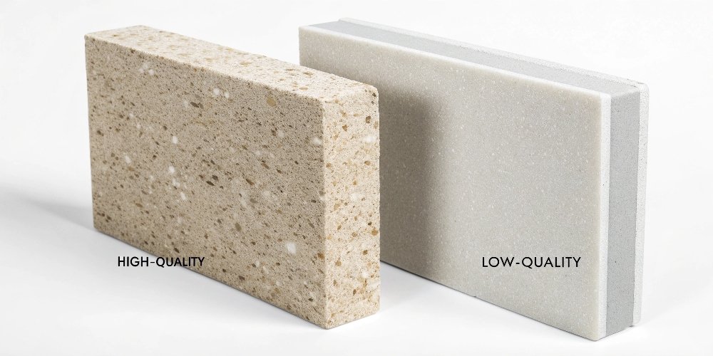 A chart showing the composition of high-quality quartz vs low-quality quartz