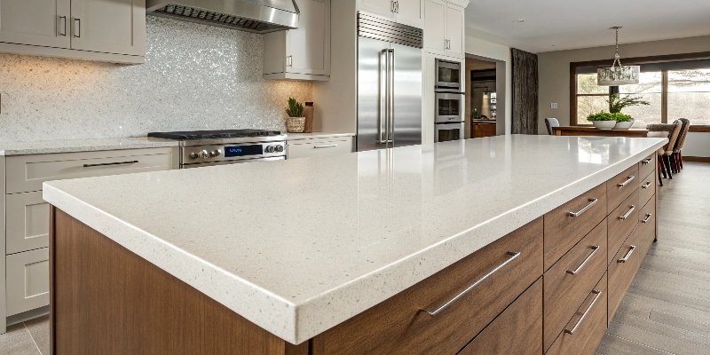 Taping off a quartz countertop seam before applying filler
