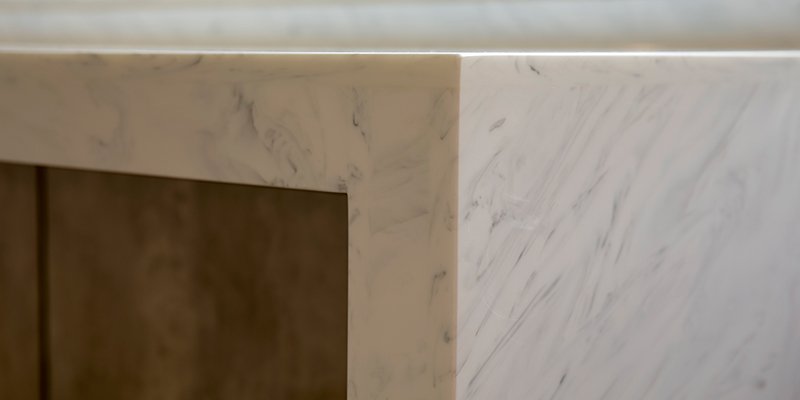 A close-up shot showing the seamless join of two acrylic solid surface pieces